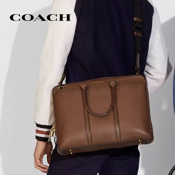 COACH Metropolitan Slim Brief (Briefcase) in Saddle Brown and Brass - Picture 1 of 8